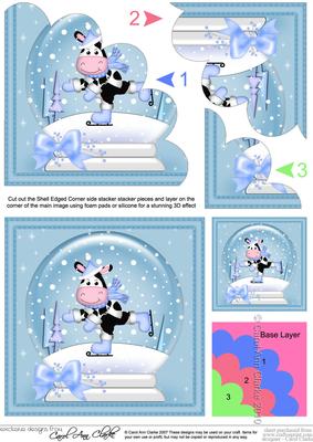 Xmas Milly Moo Cow Snowglobe Shell Edged Corner Stacker