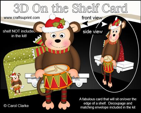 3D on the Shelf Card Kit - Little Christmas Drummer Monkey
