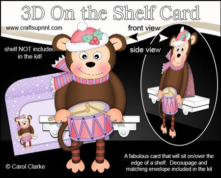 3D on the Shelf Card Kit - Little Christmas Drummer Monkey