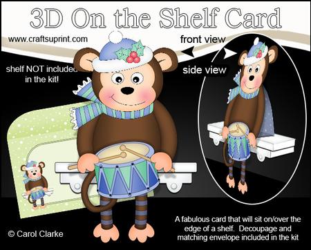 3D on the Shelf Card Kit - Little Christmas Drummer Monkey