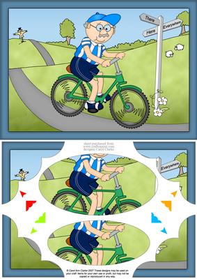 A5 Bert Goes Cycling Scallop Corners and Pyramage
