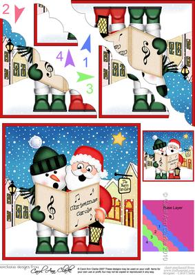 Singing Santa & Snowman Merry Carollers Scallop Corner