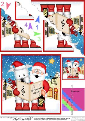 Singing Santa & Westie Dog Merry Carollers Scallop Corner