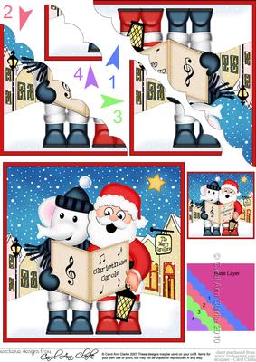 Singing Santa & Elephant Merry Carollers Scallop Corner