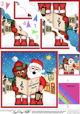 Singing Santa & Robin Merry Carollers Scallop Corner