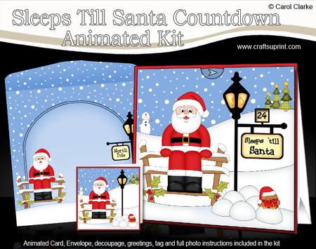 3D Xmas Santa Sleeps Till Santa Countdown Moveable Card