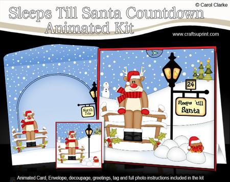 3D Xmas Rudolph Sleeps Till Santa Countdown Moveable Card