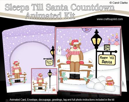 3D Xmas Rudolph Sleeps Till Santa Countdown Moveable Card