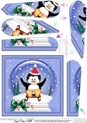 Xmas Sledging Penguin Snowglobe Fan Pyramage Topper
