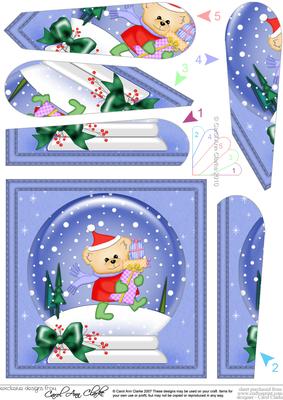 Xmas Teddy's Presents Snowglobe Fan Pyramage Topper