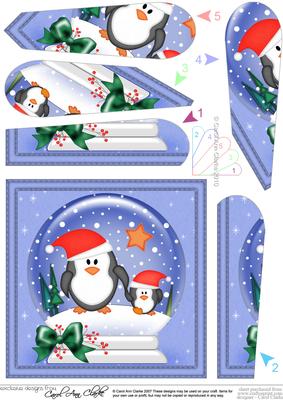 Xmas Penguins Snowglobe Fan Pyramage Topper