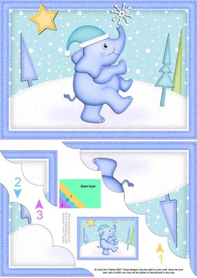 A5 Xmas Elephant Scallop Corner Side Stacker