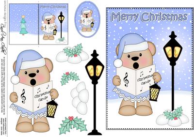 Christmas Livvy Bear Lamp Post 5x7 3D Decoupage