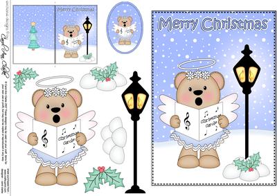 Christmas Livvy Bear Lamp Post 5x7 3D Decoupage