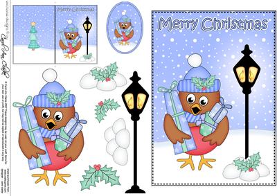 Christmas Little Robin Lamp Post 5x7 3D Decoupage