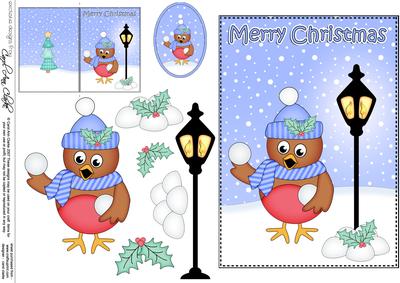 Christmas Little Robin Lamp Post 5x7 3D Decoupage
