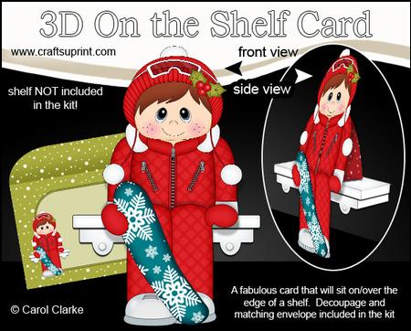 3D on the Shelf Card Kit - Little Christmas Snowboard Boy