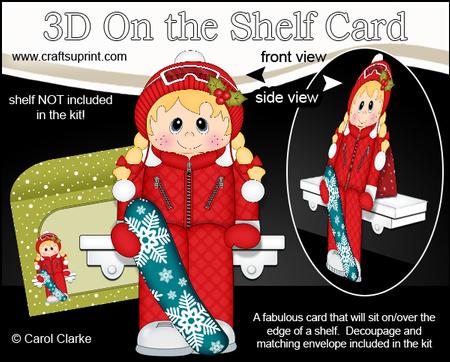 3D on the Shelf Card Kit - Little Christmas Snowboard Girl