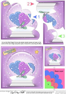 Xmas Hearts Snowglobe Shell Edged Stacker