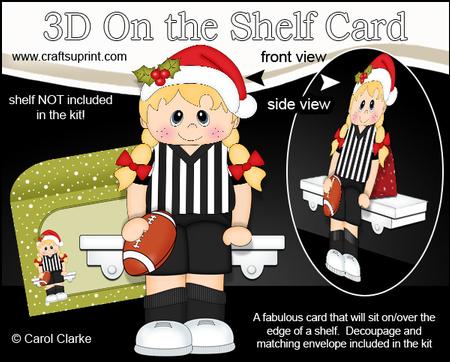 3D on the Shelf Card Kit - Little Christmas Rugby Girl