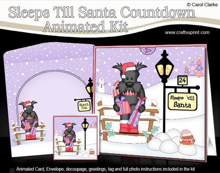 3D Xmas Hamish Scottie Dog Sleeps Till Santa Countdown Card