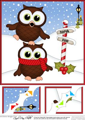 8 x 8 Christmas Little Hoot Owls Scalloped Corner Topper