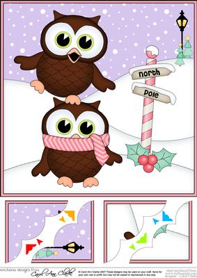 8 x 8 Christmas Little Hoot Owls Scalloped Corner Topper