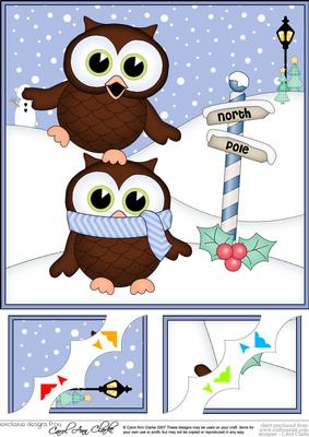 8 x 8 Christmas Little Hoot Owls Scalloped Corner Topper
