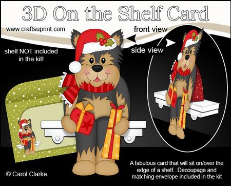 3D on the Shelf Card Kit - Little Christmas Yorkie Dog