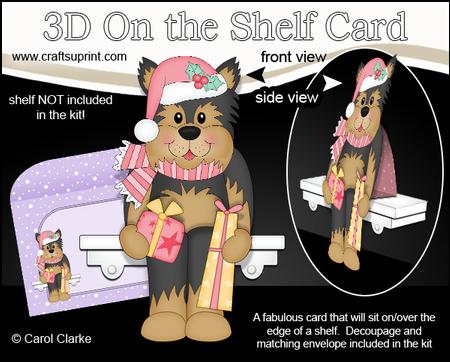 3D on the Shelf Card Kit - Little Christmas Yorkie Dog