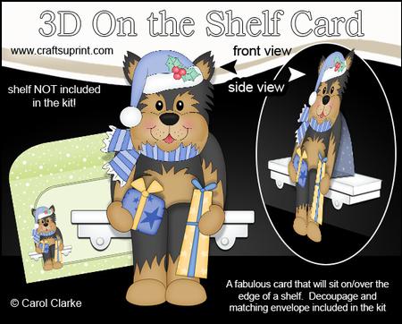 3D on the Shelf Card Kit - Little Christmas Yorkie Dog