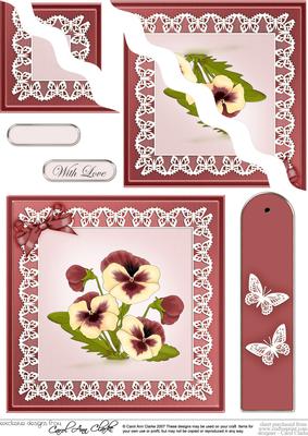 Pansy on Butterfly Lace Quick Card Wavy Corner Side Stacker