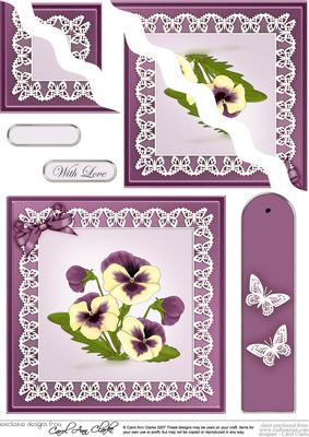 Pansy on Butterfly Lace Quick Card Wavy Corner Side Stacker