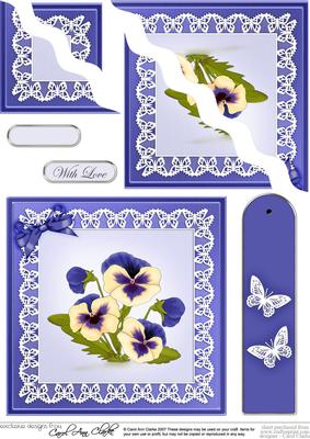 Pansy on Butterfly Lace Quick Card Wavy Corner Side Stacker