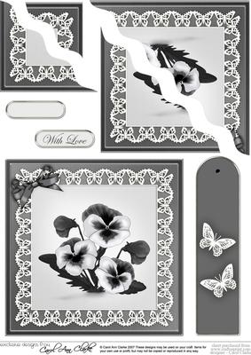 Pansy on Butterfly Lace Quick Card Wavy Corner Side Stacker