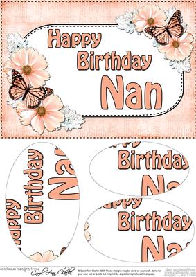 A5 Birthday Nan Butterflies & Flowers Oval Pyramage Topper