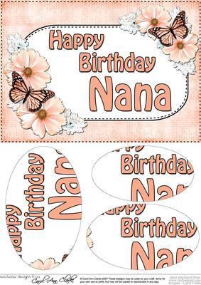 A5 Birthday Nana Butterflies & Flowers Oval Pyramage Topper