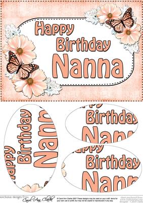 A5 Birthday Nanna Butterflies & Flowers Oval Pyramage Topper