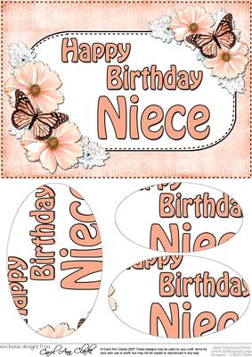 A5 Birthday Niece Butterflies & Flowers Oval Pyramage Topper