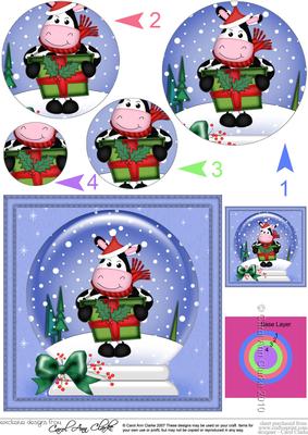 Xmas Milly Moo Cow Snowglobe Circle Pyramage Topper