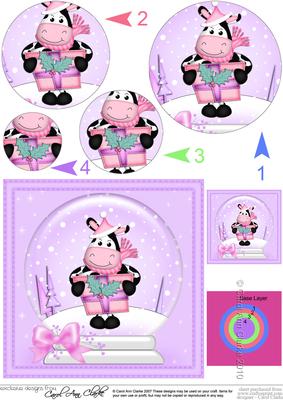 Xmas Milly Moo Cow Snowglobe Circle Pyramage Topper