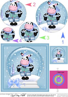 Xmas Milly Moo Cow Snowglobe Circle Pyramage Topper