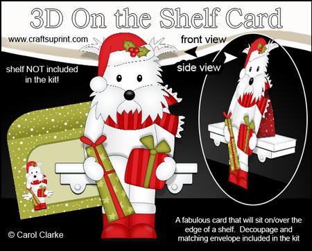 3D on the Shelf Card Kit - Little Christmas Westie Dog