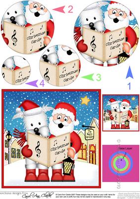 Singing Santa & Westie Dog Merry Carollers Circle Pyramage