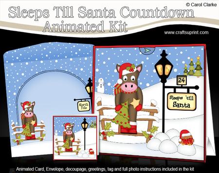 3D Xmas Gigi Horse Sleeps Till Santa Countdown Card