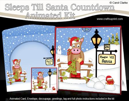 3D Xmas Gigi Horse Sleeps Till Santa Countdown Card