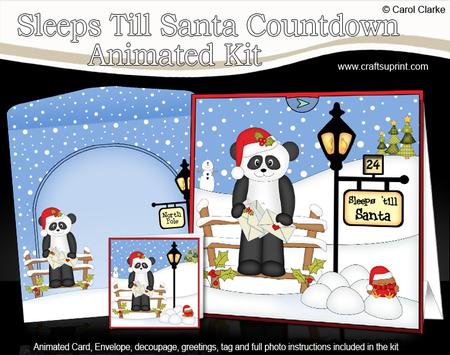 3D Xmas Panda Bear Sleeps Till Santa Countdown Card