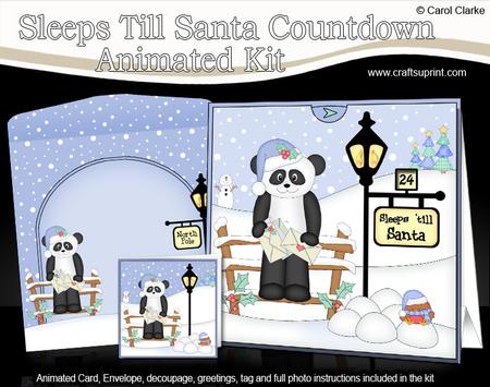 3D Xmas Panda Bear Sleeps Till Santa Countdown Card