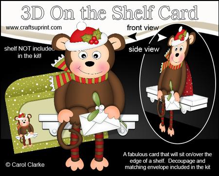 3D on the Shelf Card Kit - Little Christmas Monkey