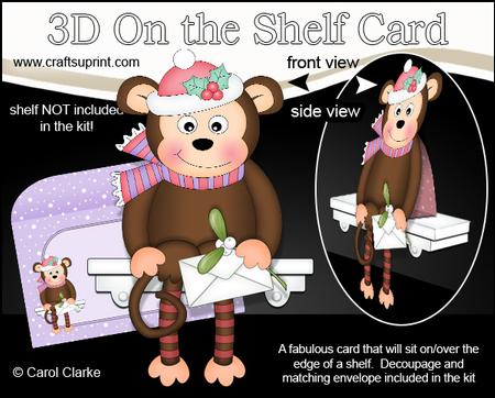 3D on the Shelf Card Kit - Little Christmas Monkey